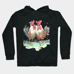 Chickens, Love Bird Couple Hoodie